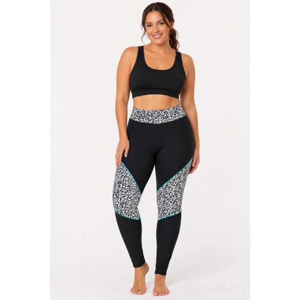 Love My Curves Black Leopard Print Swim Leggings Chlorine Resistant Size 10 NEW